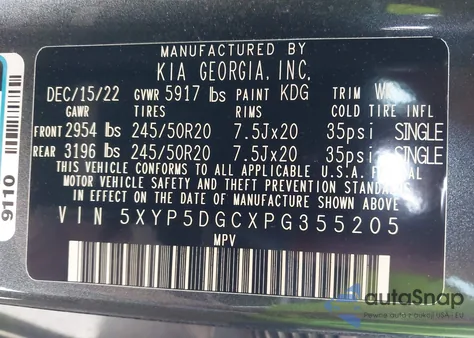 2023 Kia Telluride Sx z USA, uszkodzony, nr VIN 5XYP5DGCXPG355205